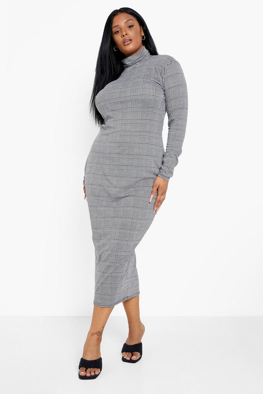 Black Plus Check Roll Neck Midaxi Dress image number 1