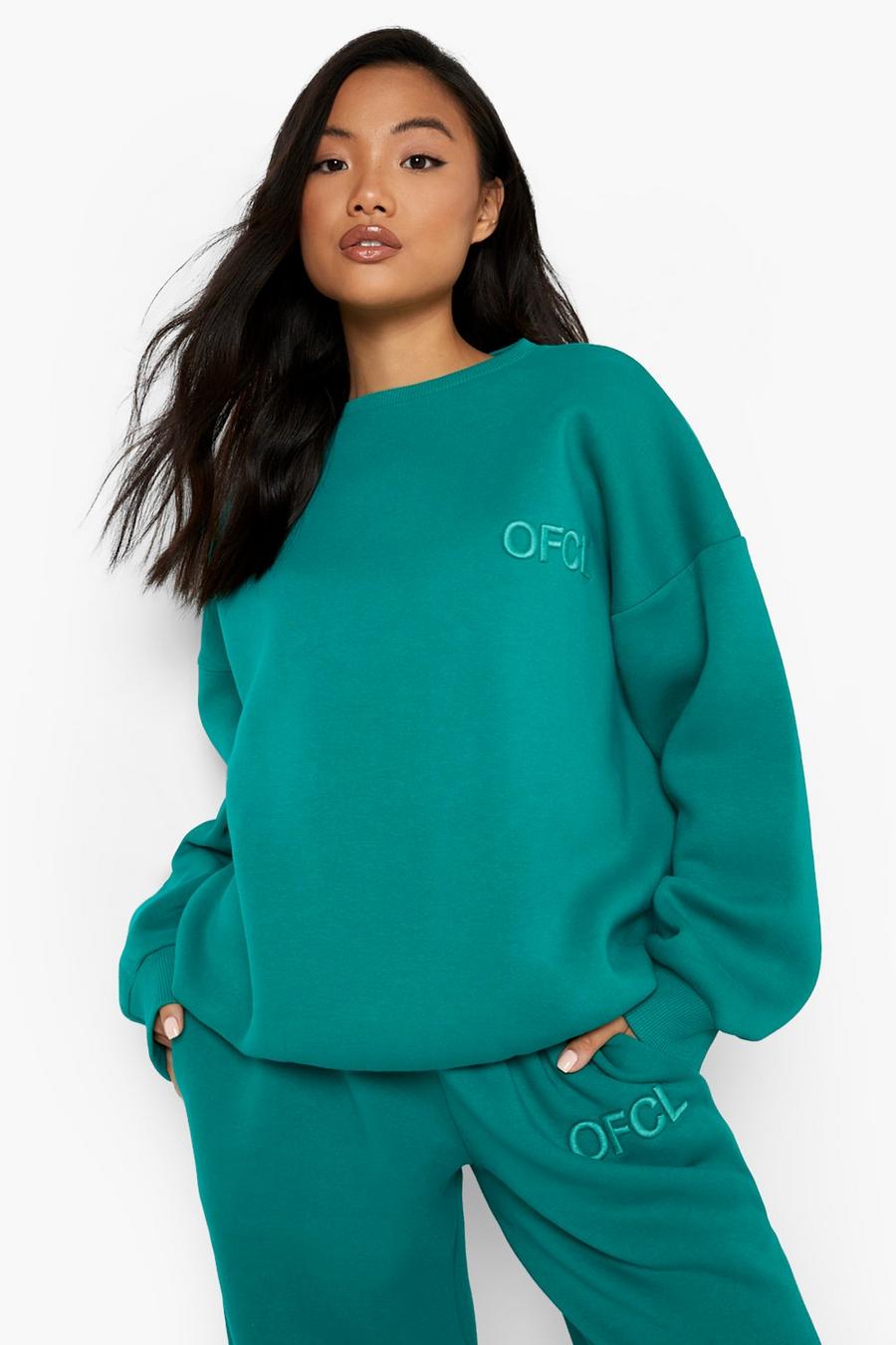 Bottle green gerde Petite Ofcl Oversized Embroidered Sweatshirt