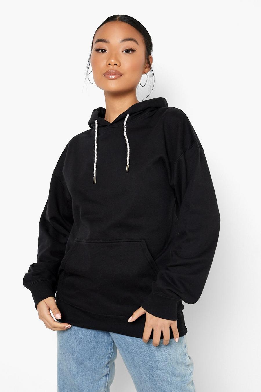Black Petite - Oversize hoodie med strass image number 1