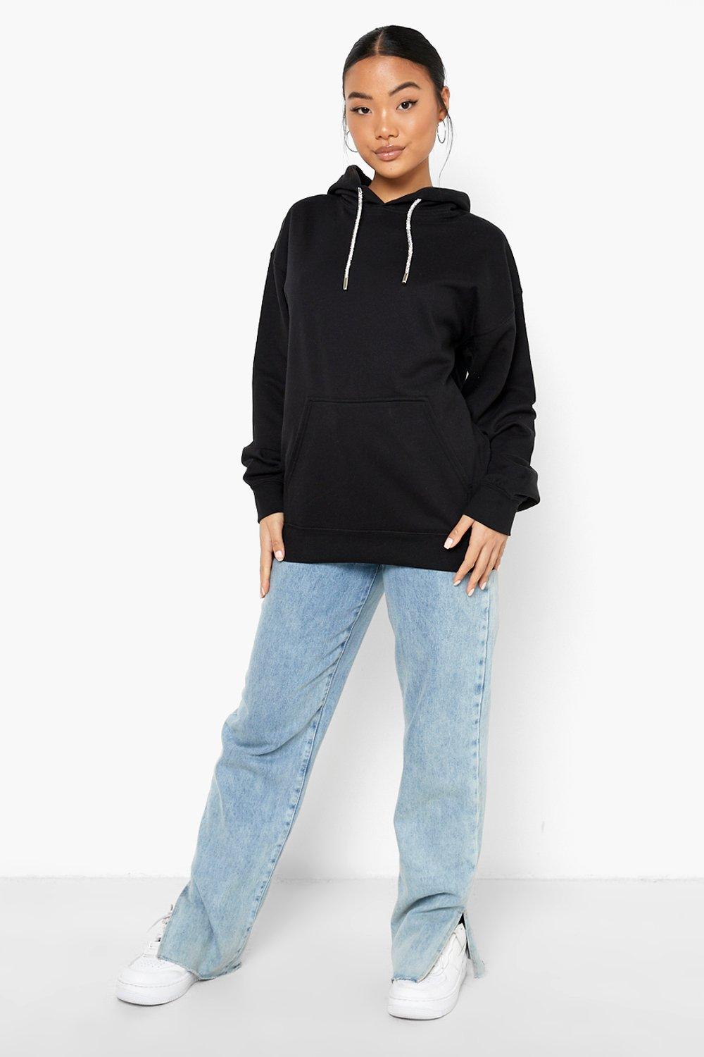 Petite Diamante Toggle Oversized Hoodie boohoo IE