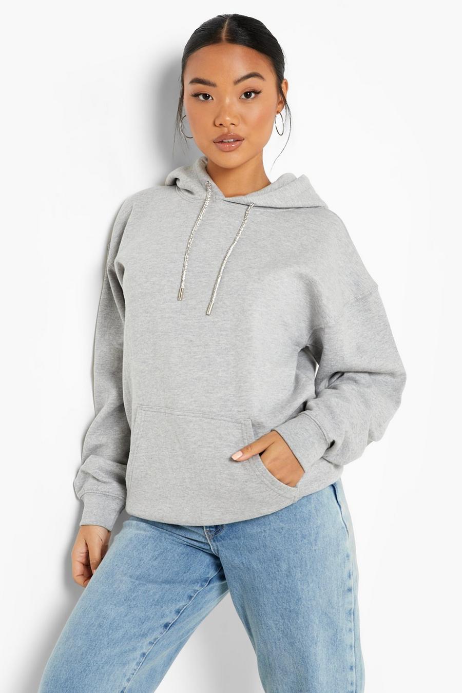 Grey marl Petite - Oversize hoodie med strass image number 1