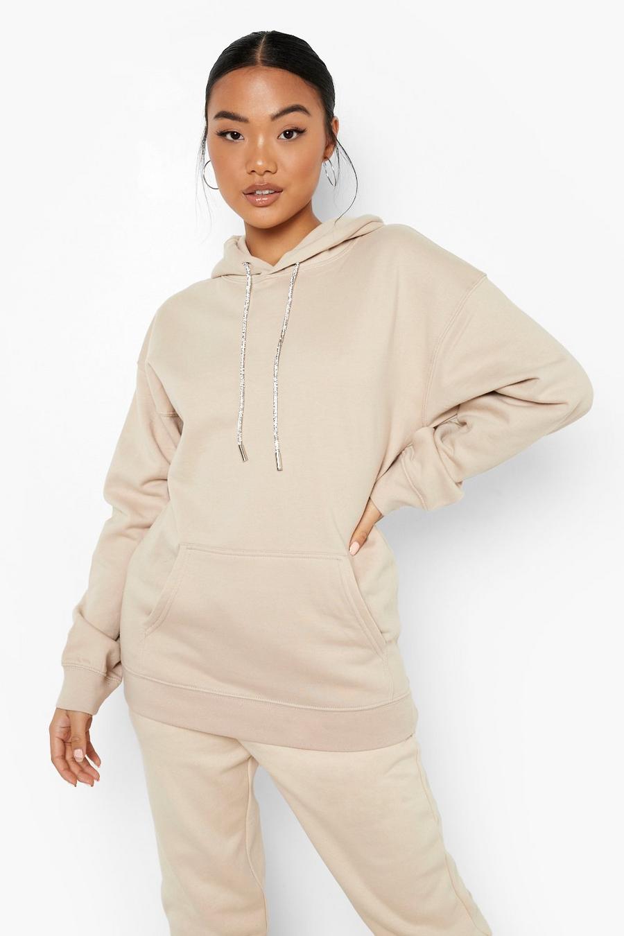 Petite Oversize Hoodie mit Strass, Sand image number 1