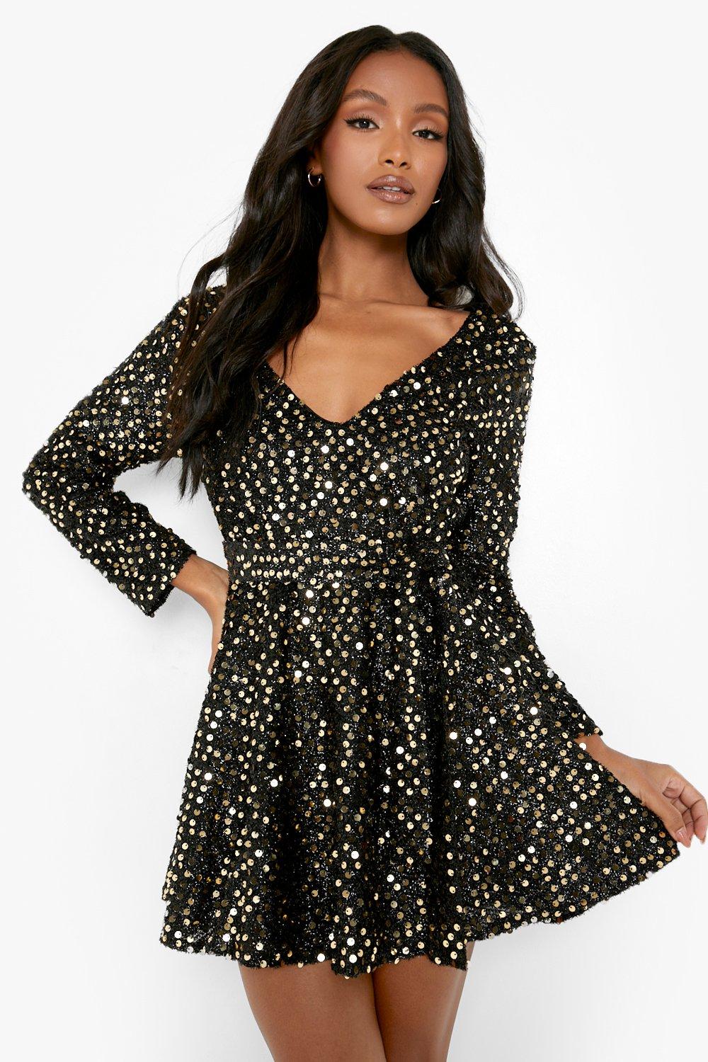 Boohoo sequin hotsell skater dress