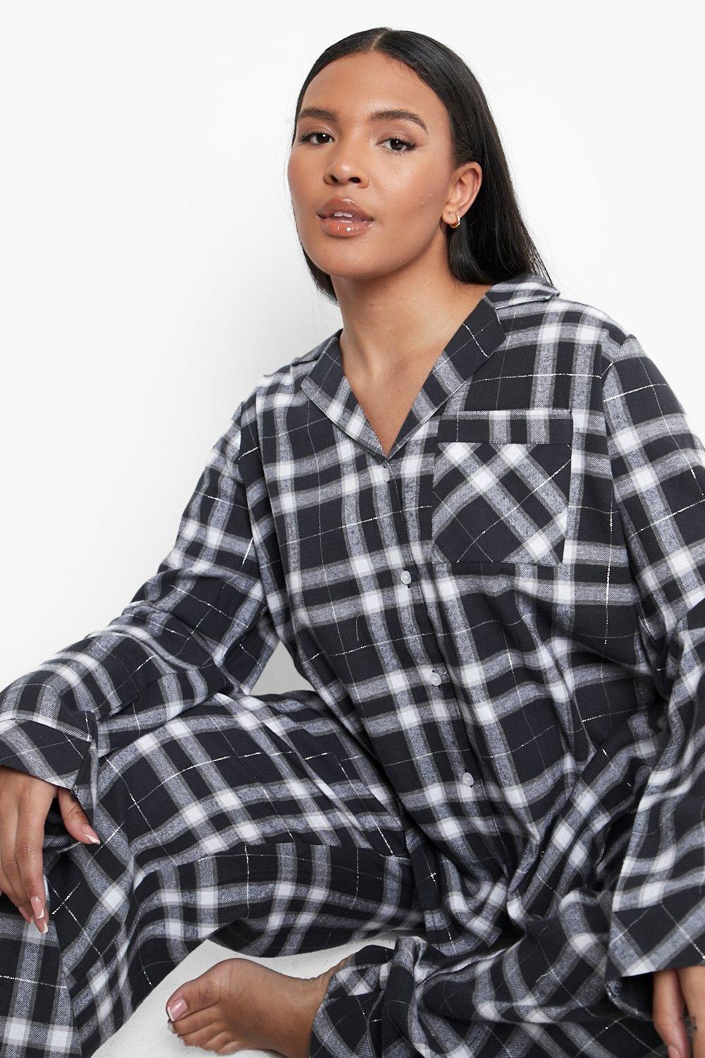 Women's Plus Shimmer Checked Flannel Pyjama Set