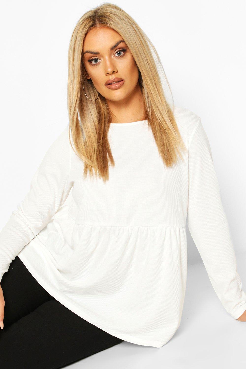 Plus Soft Rib Long Sleeve Tunic Top