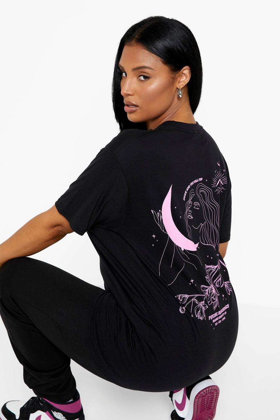 Black noir Plus Moon And Stars Back Print T-shirt