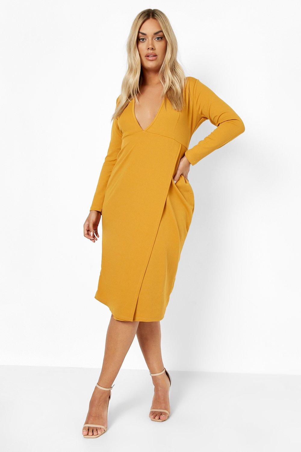 Plus Plunge Wrap Midi Dress boohoo NZ