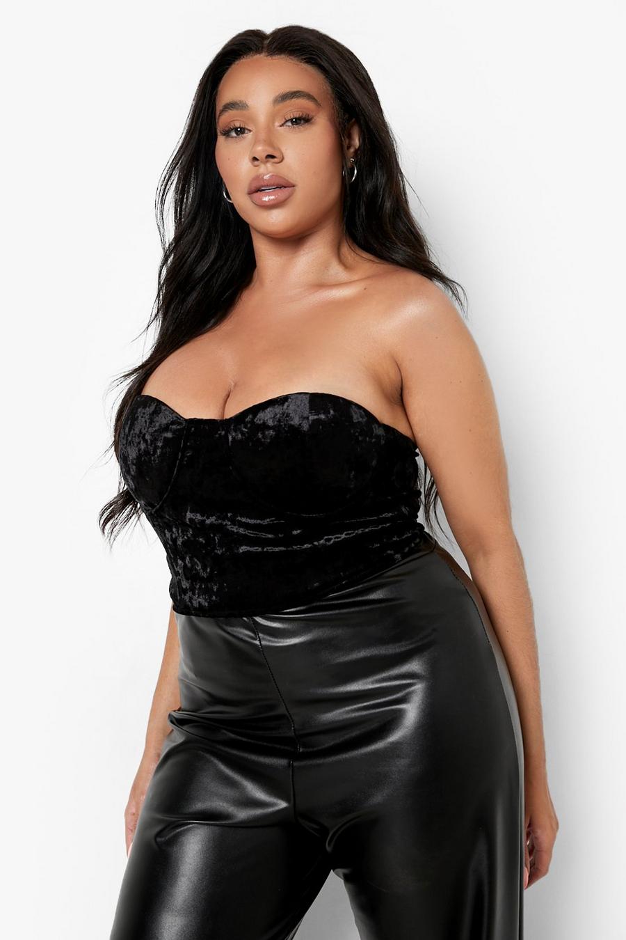Bustino Plus Size in velluto, Black image number 1
