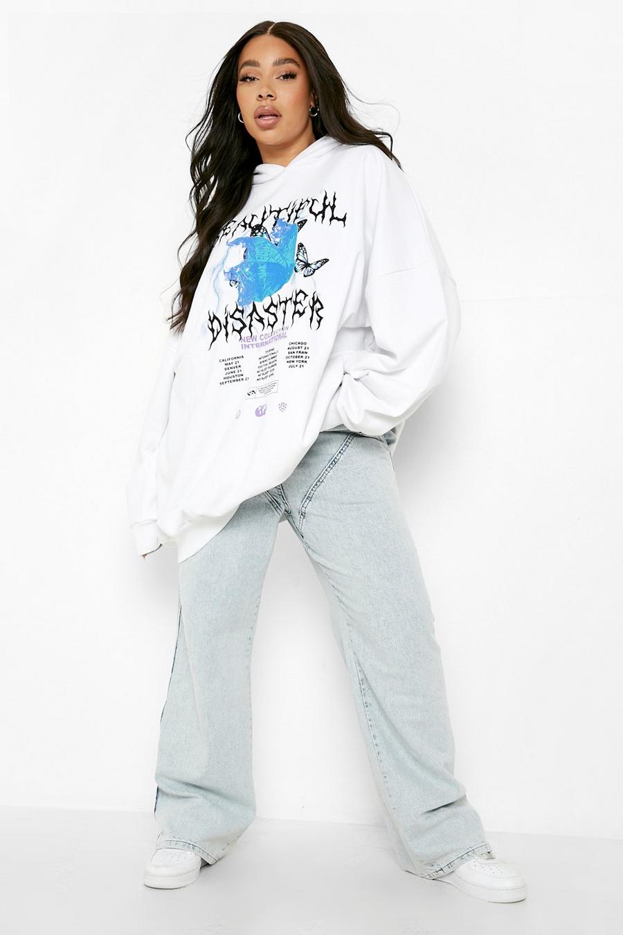 White Plus Extreme Oversized Printed Hoodie image number 1