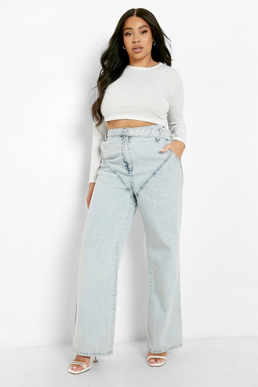 Light blue Plus Wrap Front Paneled Slouch Jeans image number 1