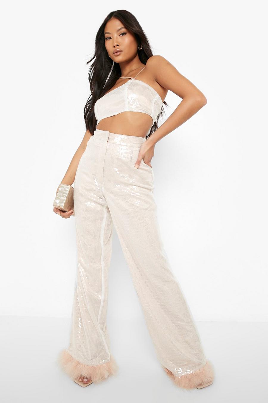 Nude Petite Sequin Feather Wide Leg Pants image number 1