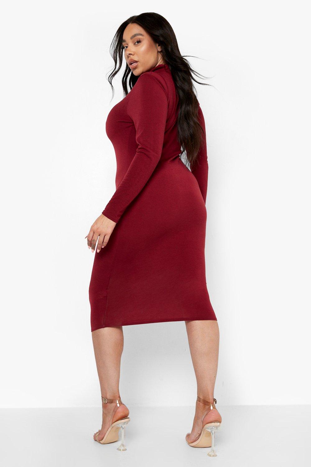 Plus Jersey Keyhole High Neck Midi Dress boohoo NO