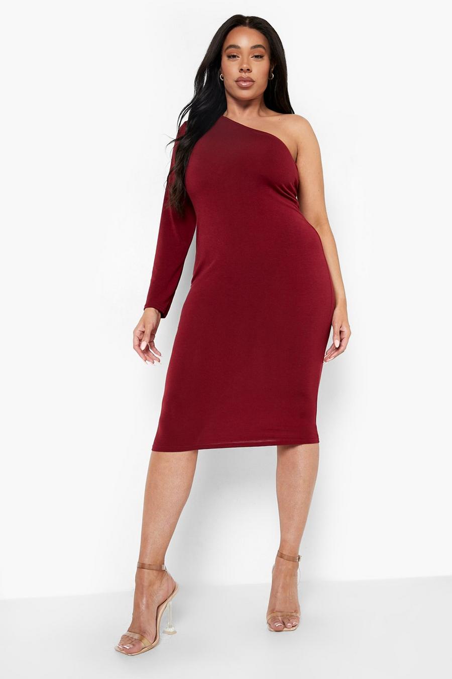 Berry Plus Jersey One Shoulder Midi Dress image number 1