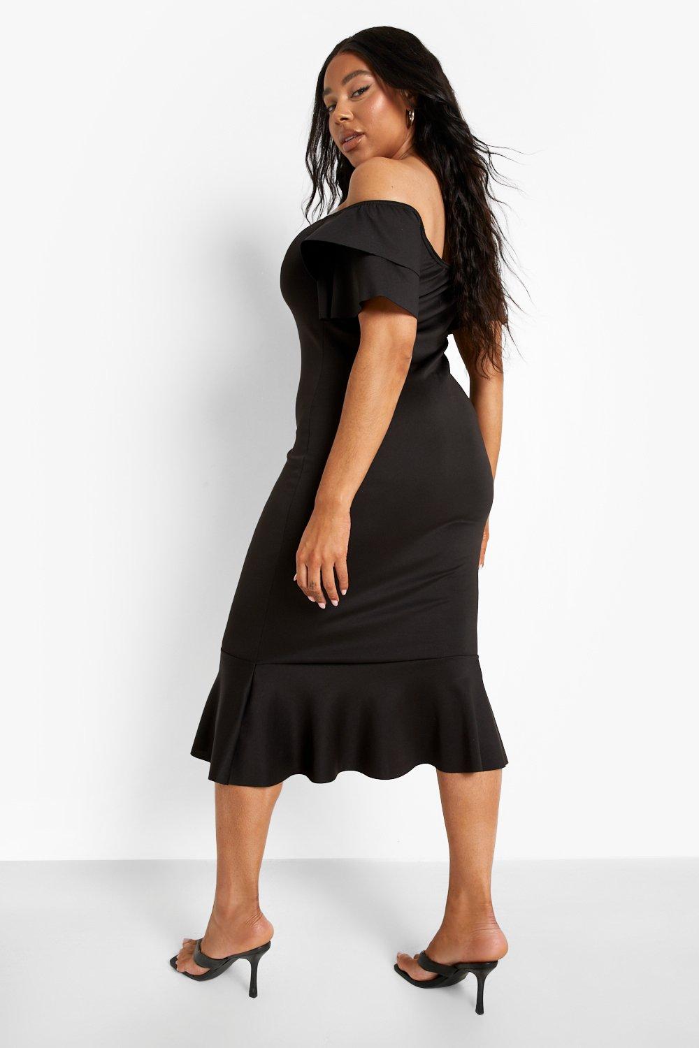 black peplum midi dress