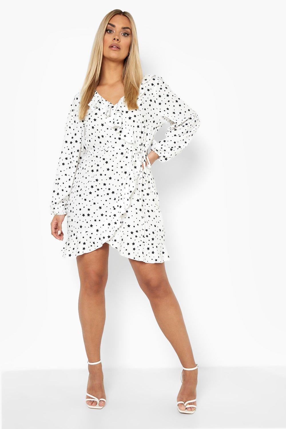 Plus Woven Star Print Wrap Tea Dress boohoo