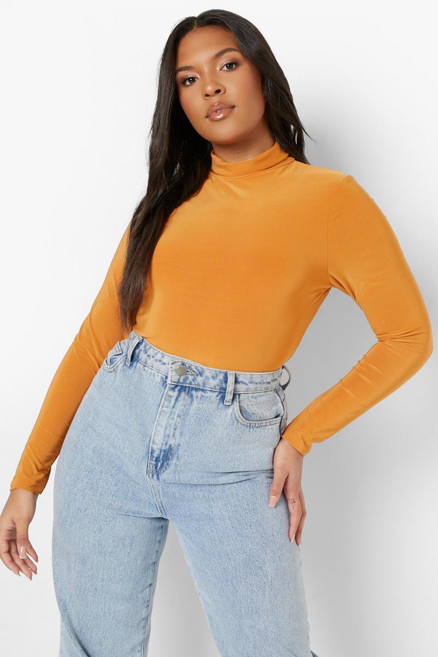 Mustard Plus Double Layer Slinky Roll Neck Bodysuit image number 1