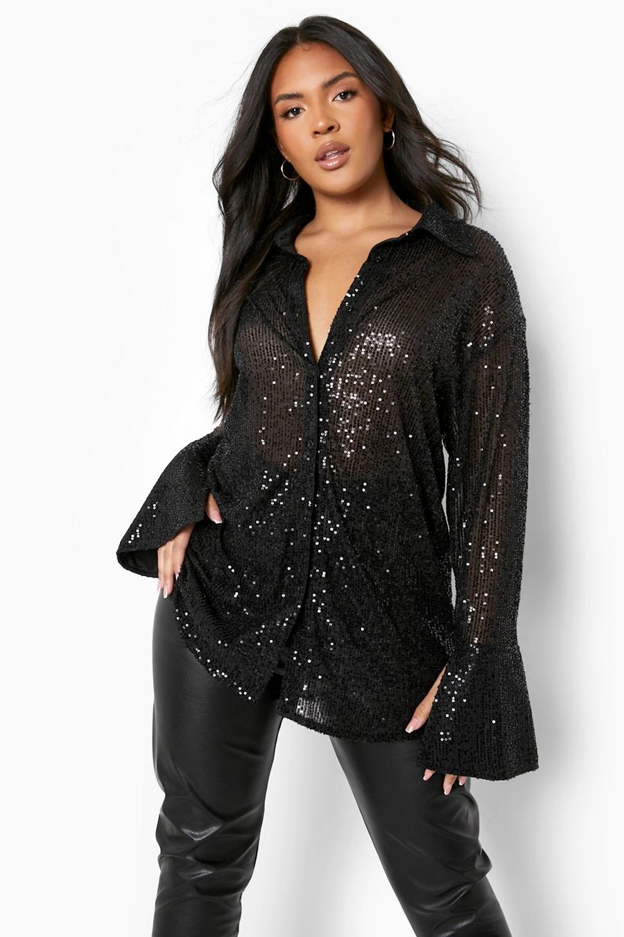Plus Sequin Deep Cuff Shirt image number 1