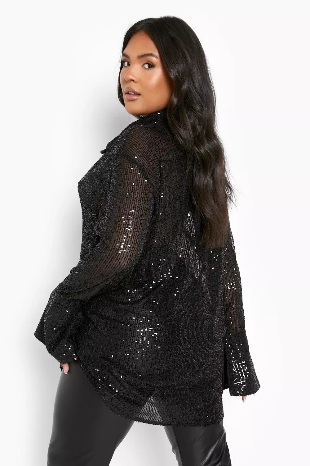 Plus Sequin Deep Cuff Shirt