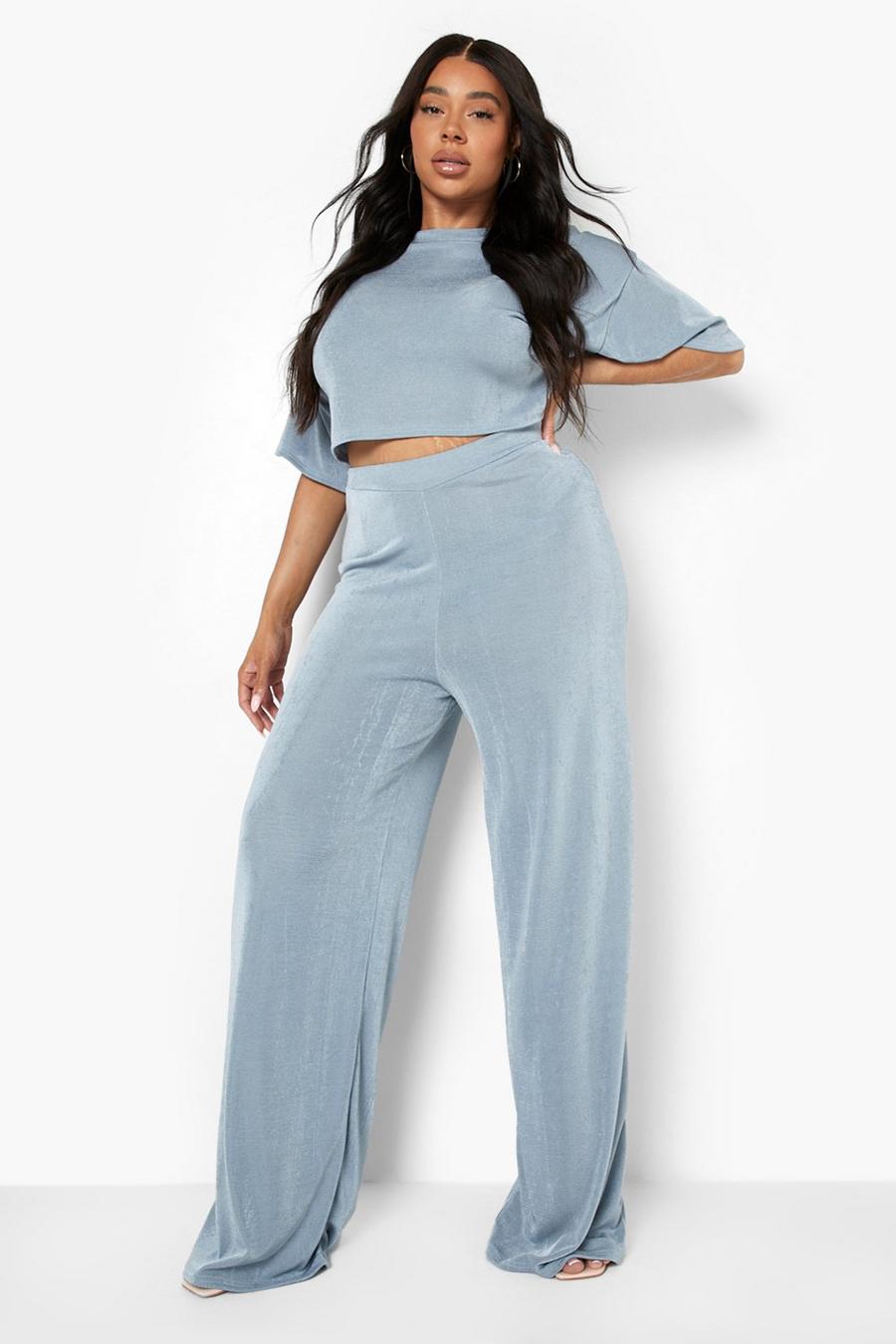 Blue Plus Slinky Top And Wide Leg Pants Two-Piece image number 1