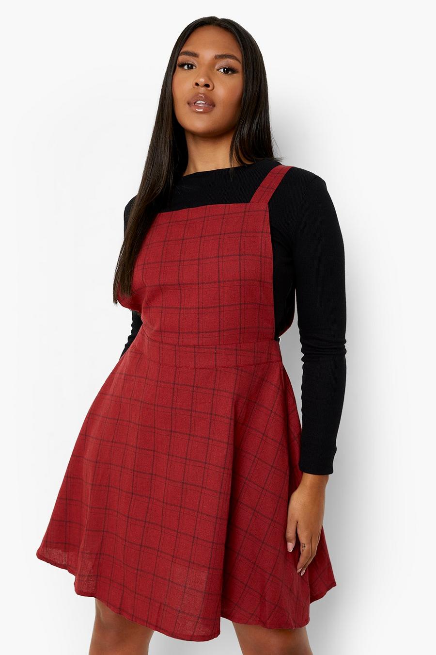 Berry Plus Check Print Strappy Pinafore Dress image number 1