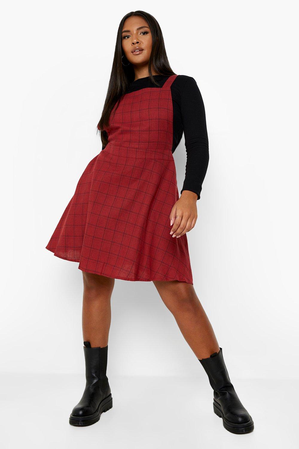 Plus Check Print Strappy Pinafore Dress boohoo