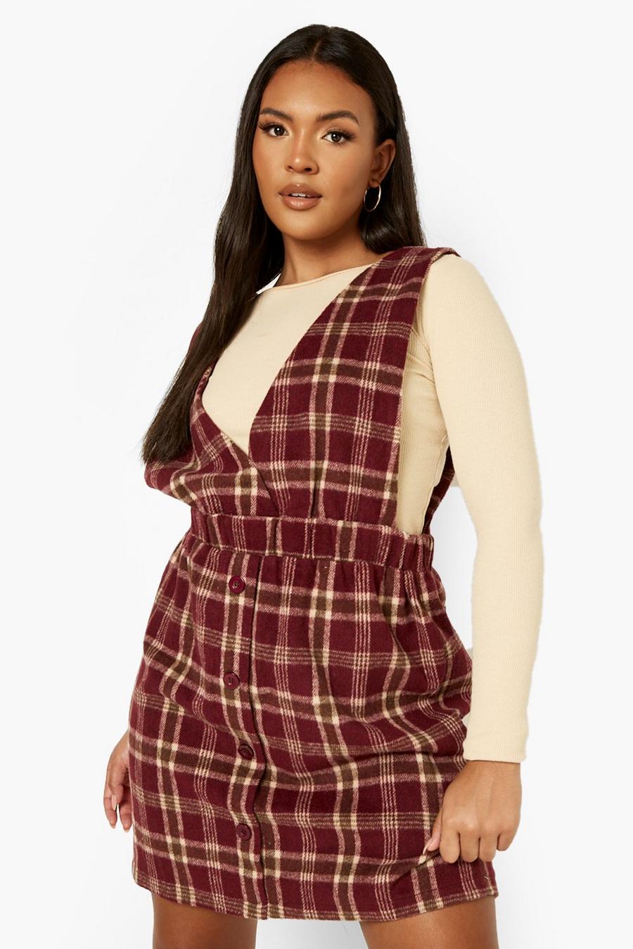 Berry Plus Flannel Print Ruffle Waist Jumper Dress image number 1