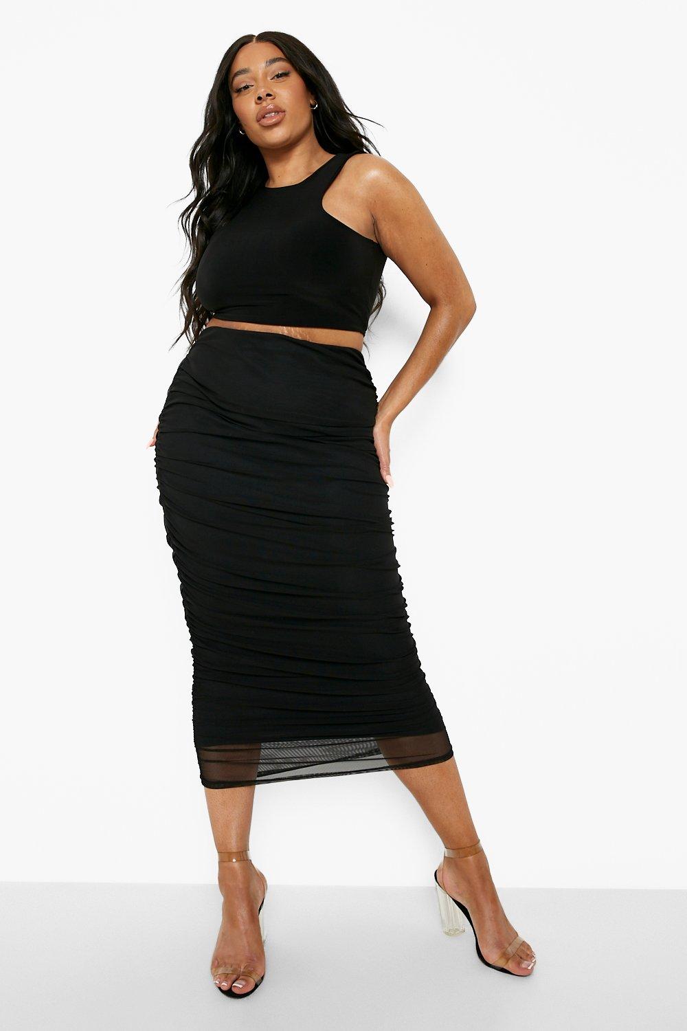 Plus Mesh Ruched Midaxi Skirt boohoo UK