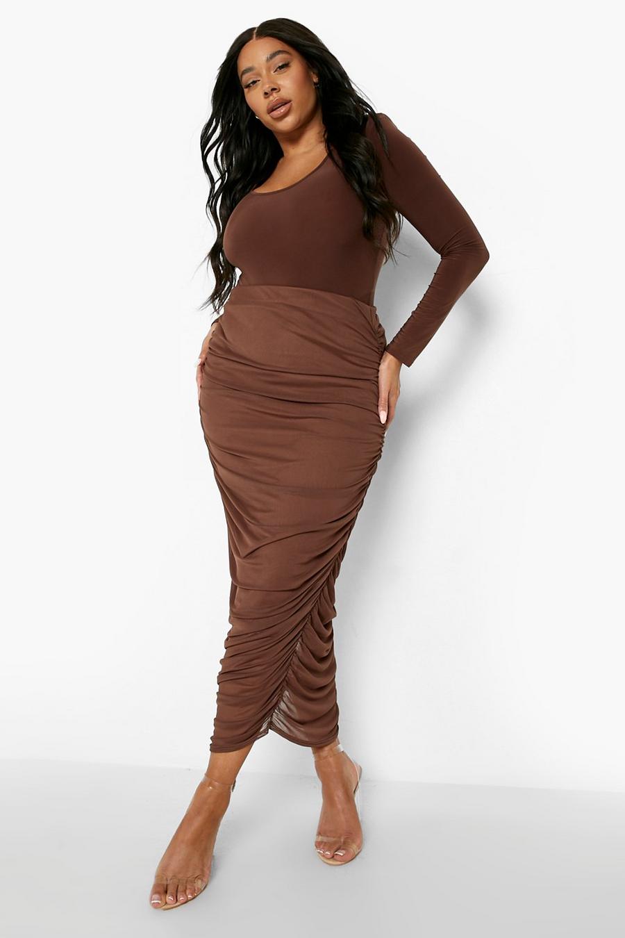 Chocolate Plus Mesh Ruched Midaxi Skirt image number 1