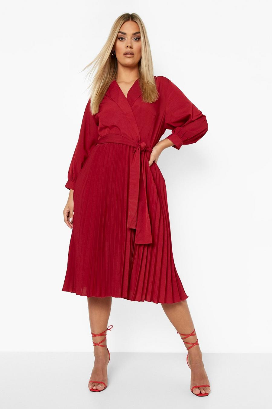 Berry Plus Occasion Pleated Midi Dress image number 1