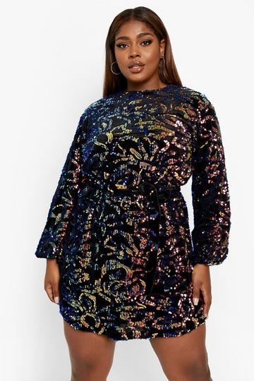 Grande taille - Robe droite pailletée à ceinture multi