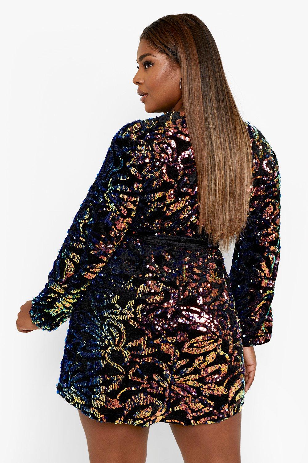 Boohoo sequin dress plus on sale size