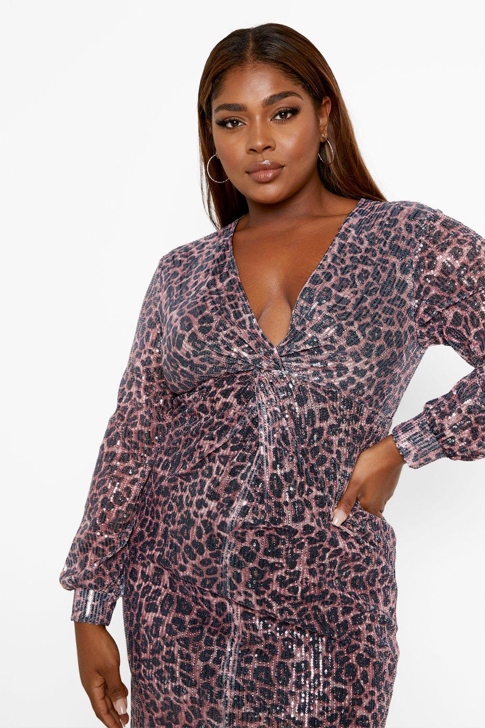 plus size pink leopard print dress