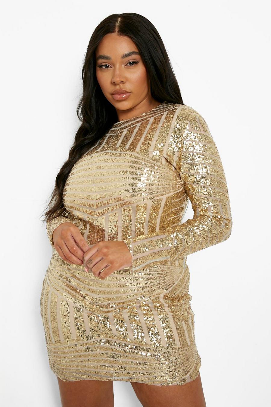 Gold Plus Sequin Bodycon Dress image number 1