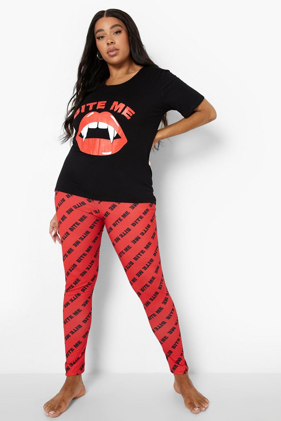 Black Plus - Halloween Bite Me Pyjamas med leggings image number 1