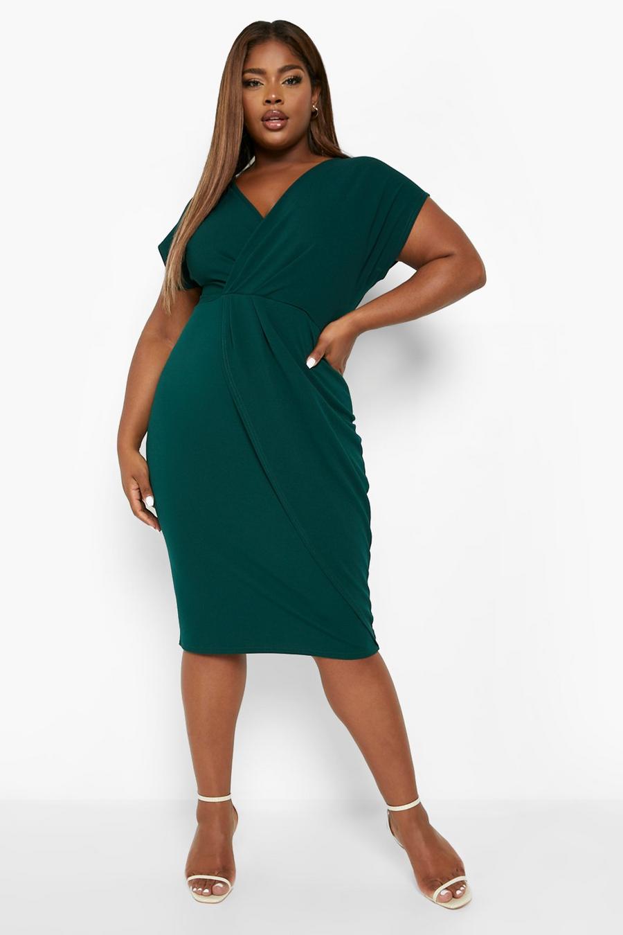 Green Plus Wrap Front Midi Dress image number 1