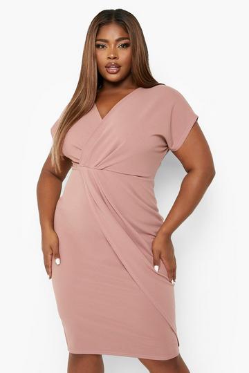 Plus Wrap Front Midi Dress rose