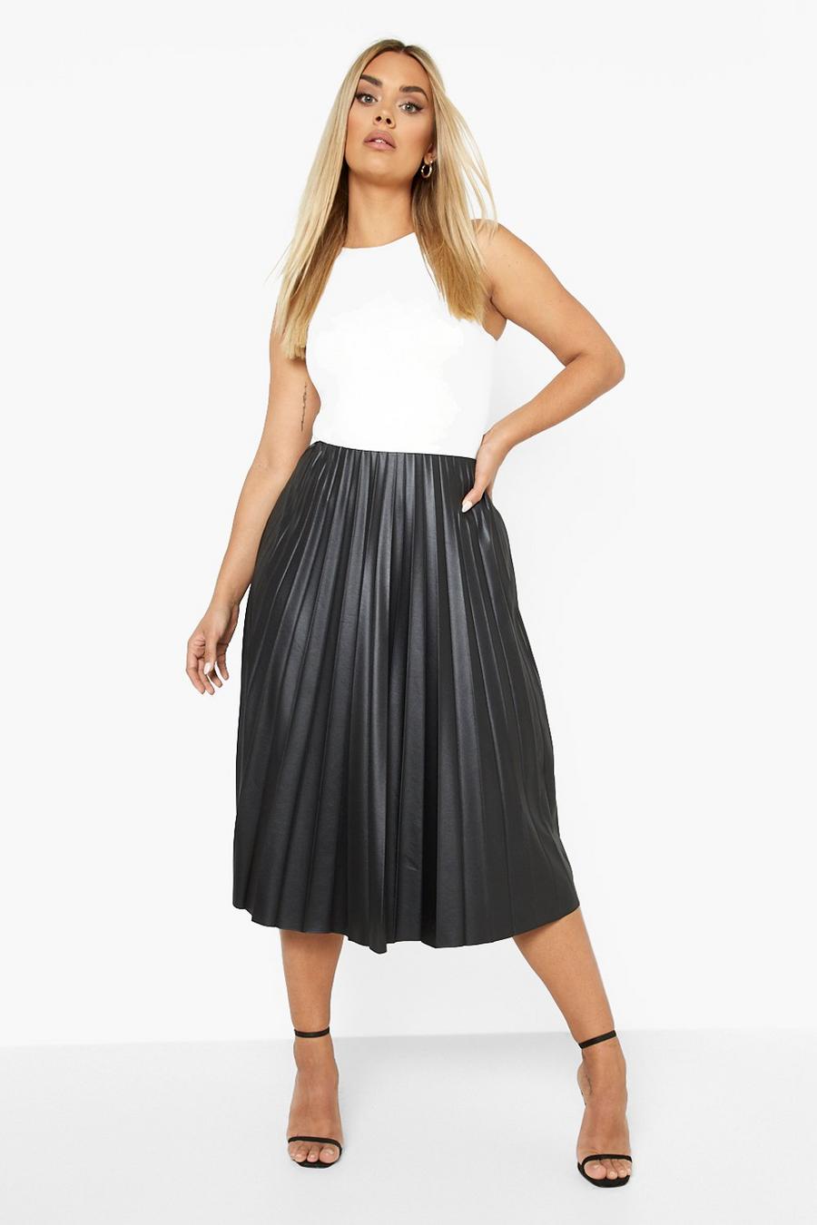 Black Plus Pu Pleated Midi Skirt image number 1
