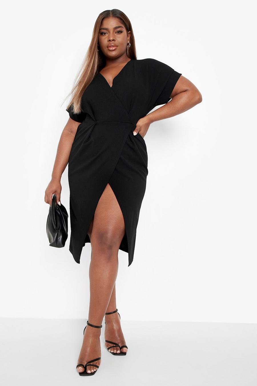 Black Plus Midiklänning i omlottmodell