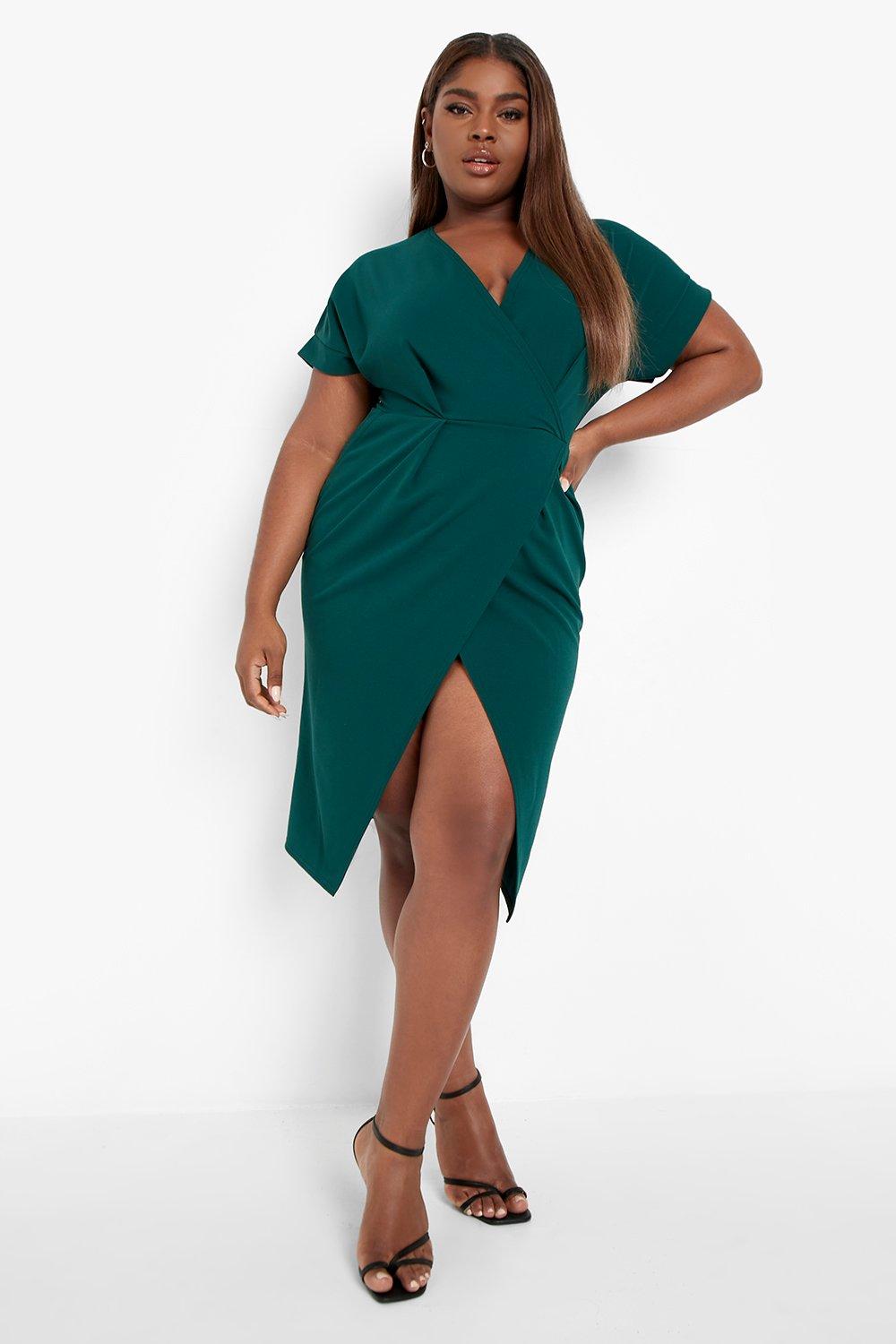 Boohoo plus size wrap clearance dress