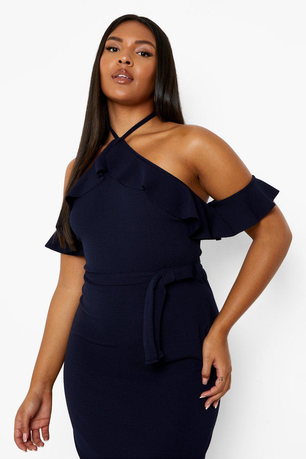 Frill cold shoulder outlet midi dress