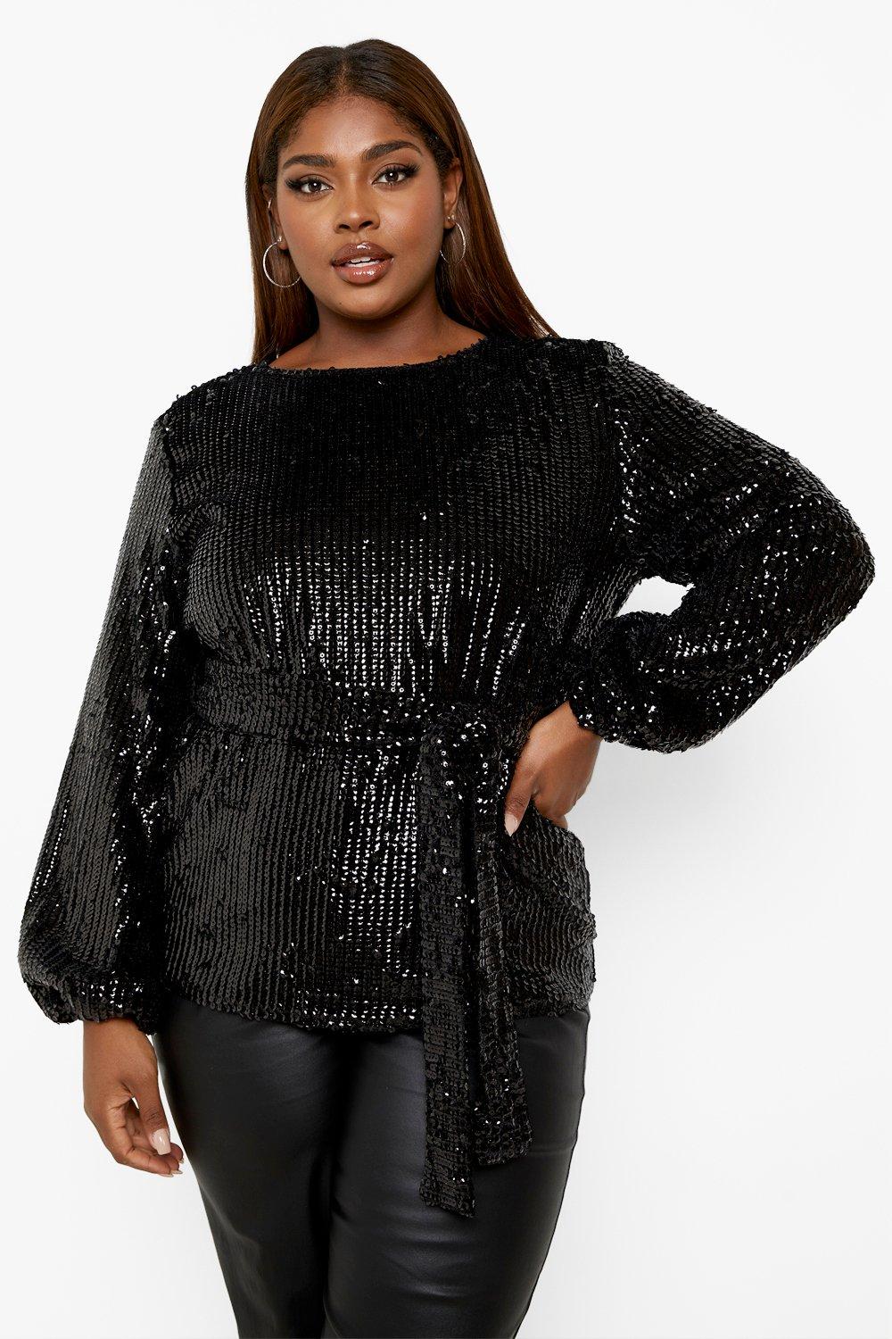 Plus Velvet Sequin Blouson Sleeve Smock