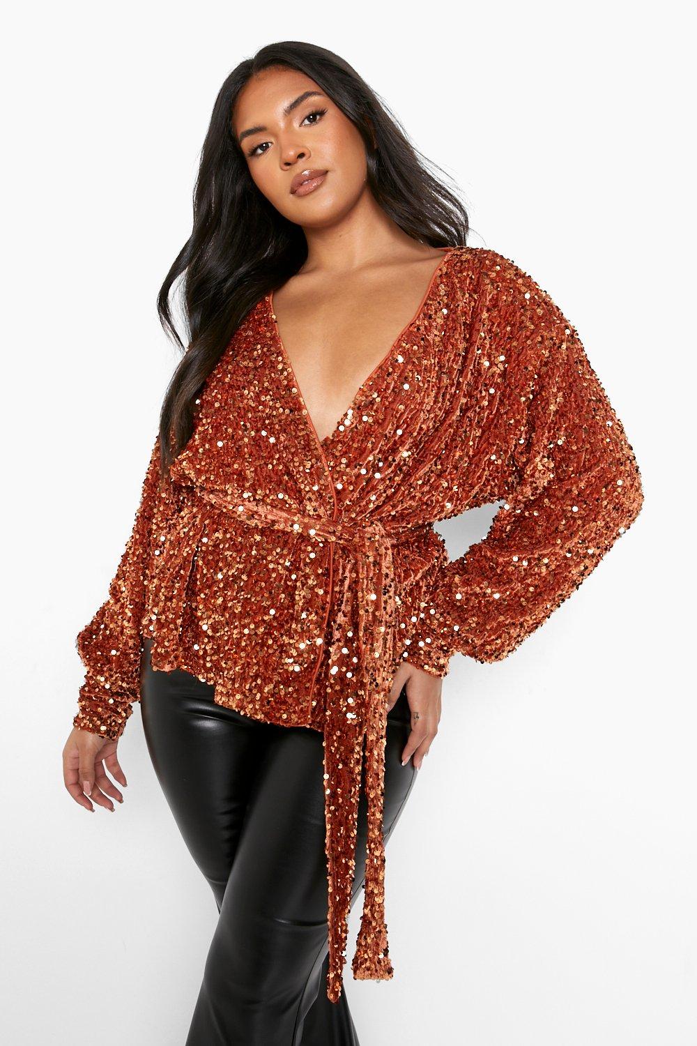 Final Sale Plus Size Strapless Sequin Top with Velvet Back in