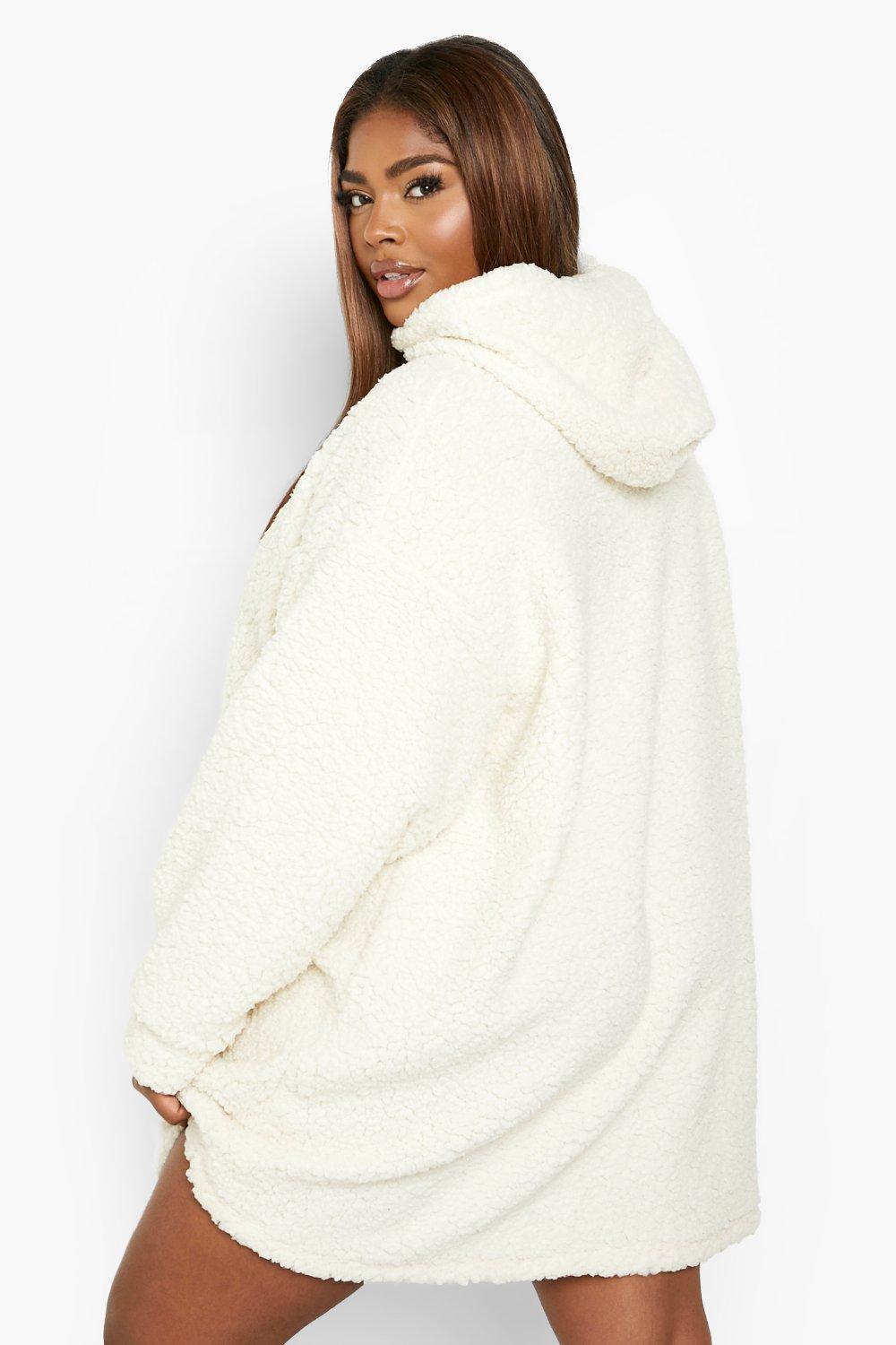 Plus Oversized Borg Blanket Hoodie boohoo UK