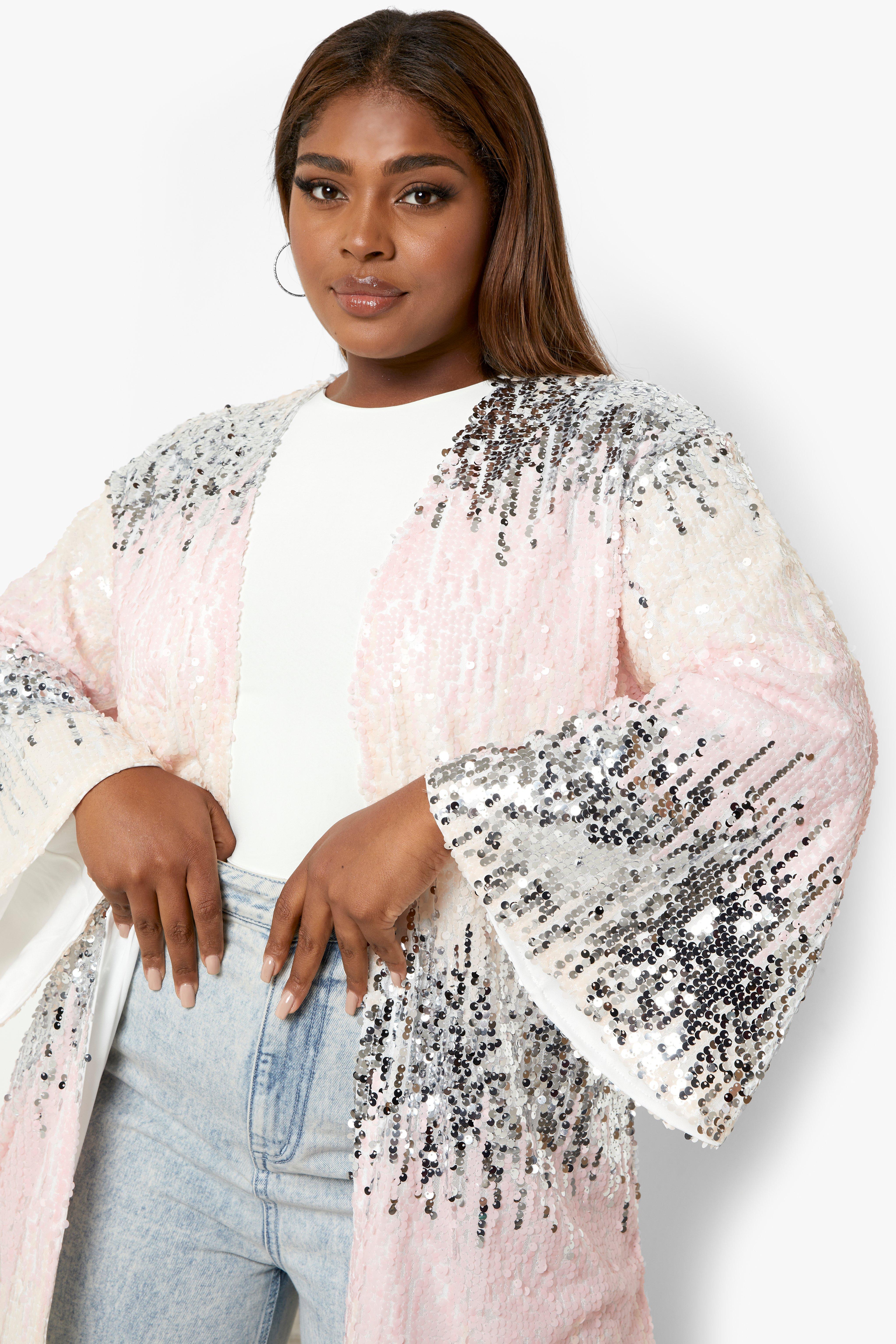 Plus size 2024 sequin kimono jacket