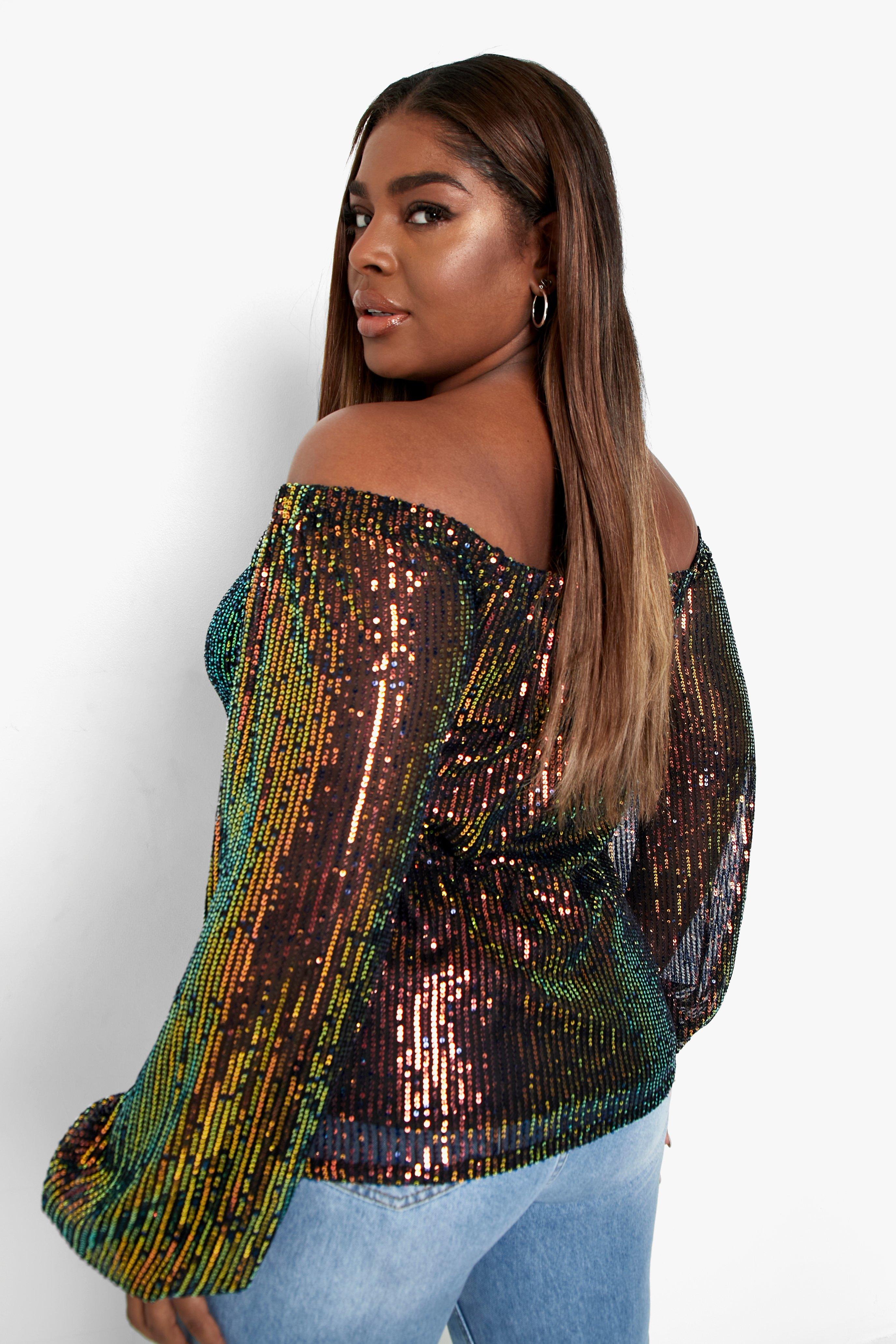 Women Sexy Sequin Sparkly Glitter Plus Size Off Shoulder Tube Top