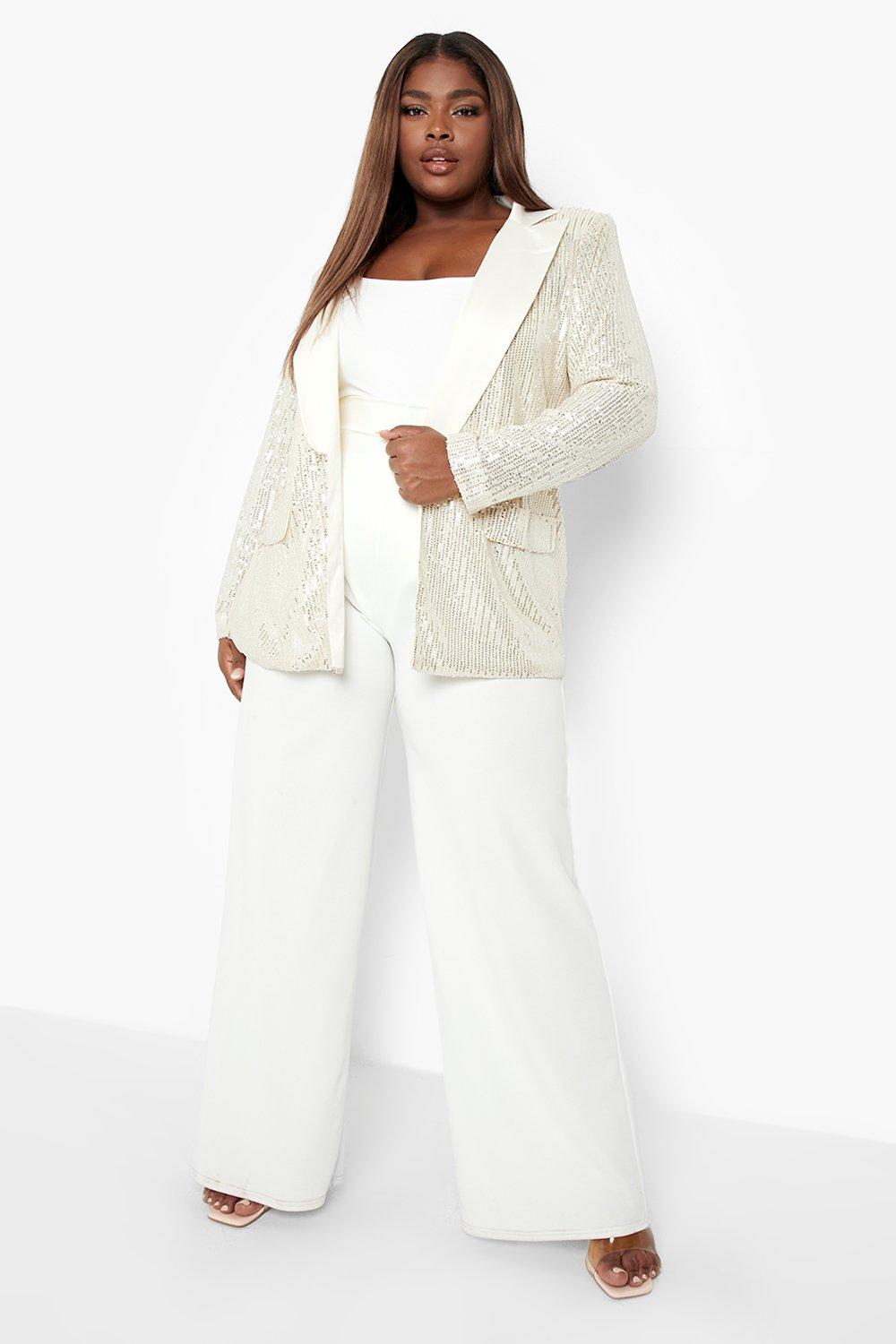 Plus Contrast Lapel Sequin Blazer