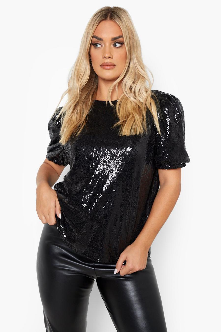 Plus Sequin Puff Sleeve Top image number 1