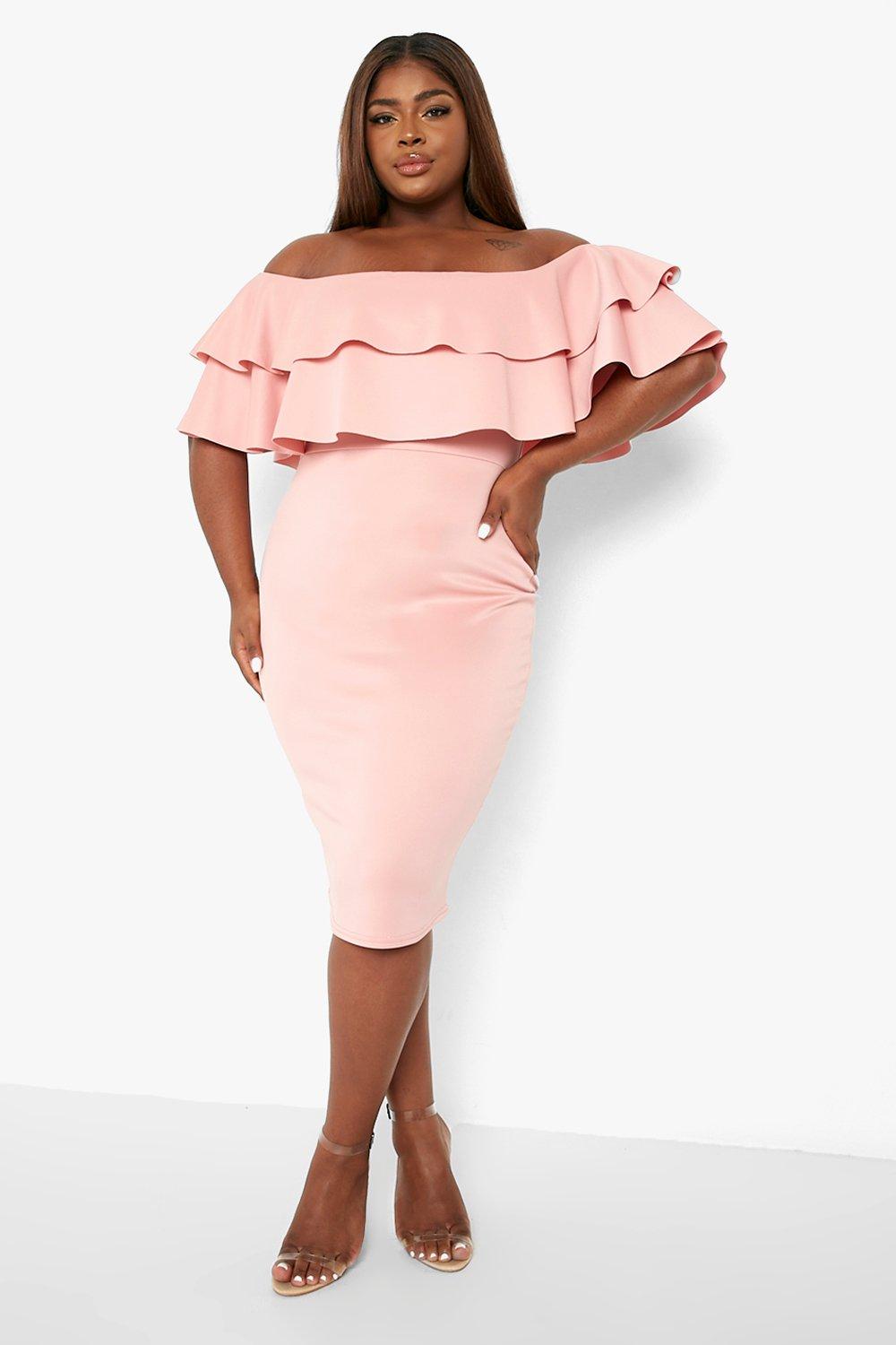 Pink blush off the shoulder clearance dress