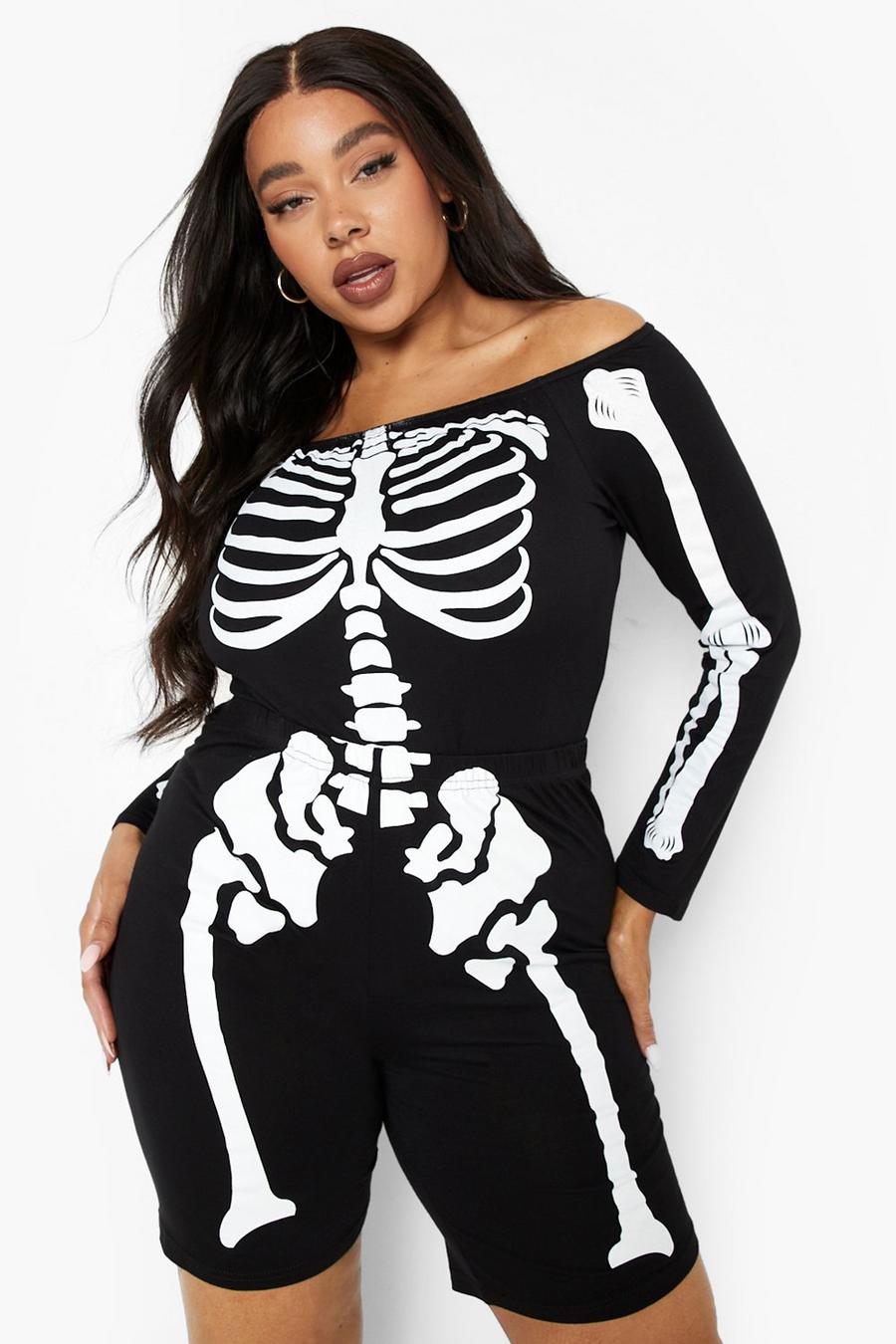 Black Plus Halloween Skeleton Print Biker Shorts image number 1