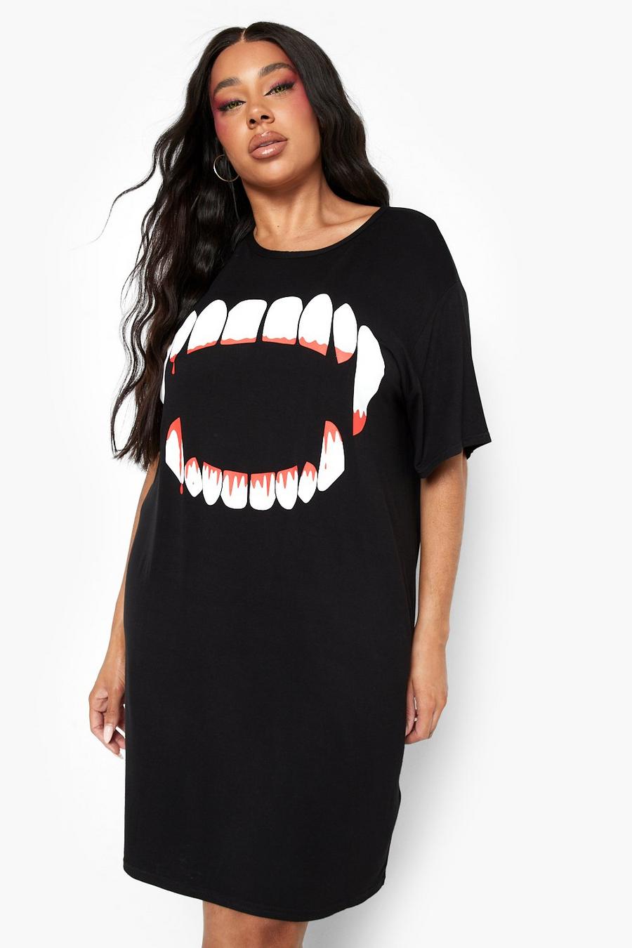 Black Plus Halloween Vampire T-shirt Dress image number 1